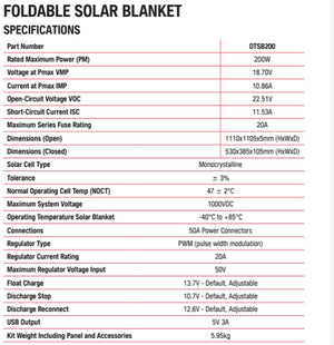 200w Foldable Solar Blanket Monocrystalline PWM Regulator & Wiring Kit - Compact