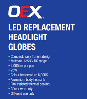 LED Globes 12v 24v H7 4000LM 6000K Headlight Upgrade Pair 3 Year Warranty