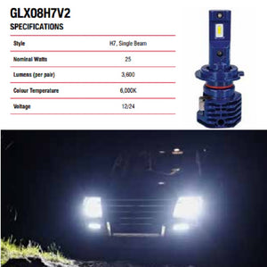 OEX H7 LED Headlight Globes 12V 24V GEN2 H7 3600lm 6000k Pair Bulbs IP65