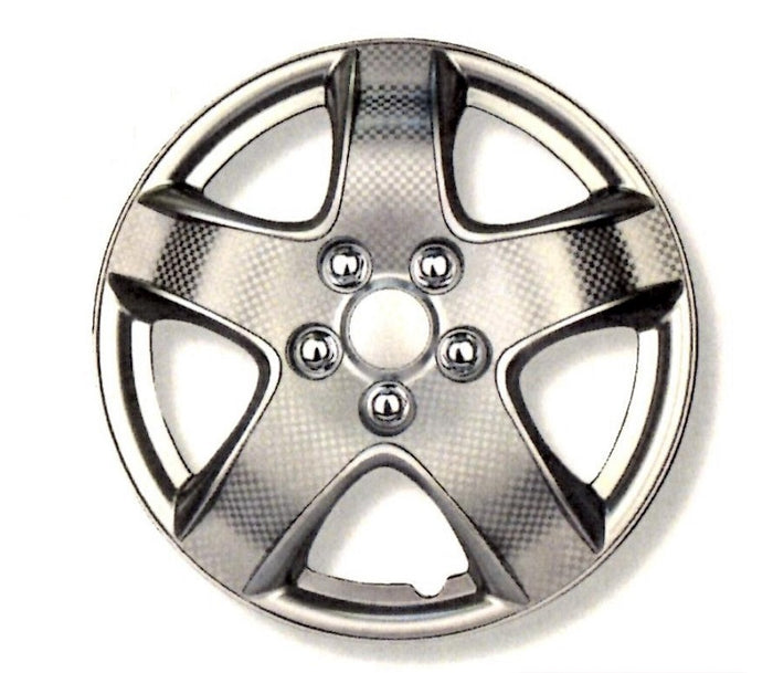 Wheel Hub Caps Cover Trim 14" Silver & Carbon Fibre Tough ABS Easy Fit Set of 4