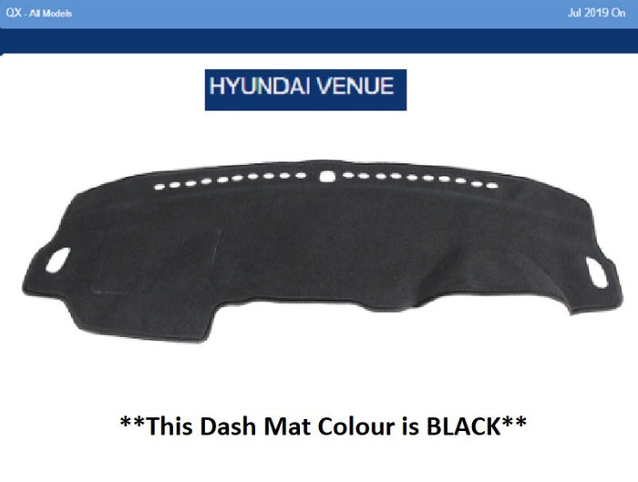 Dash Mat Suits Hyundai Venue QX All Models 07/2019 2020 2021 2022 2023 - Black