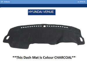 Dash Mat Suits Hyundai Venue QX All Models 07/2019 2020 2021 2022 2023- CHARCOAL