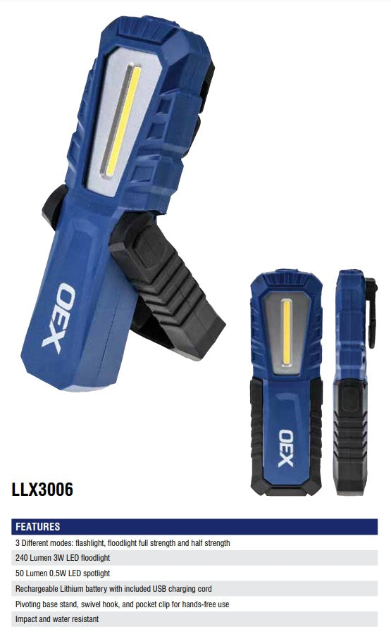 LED Inspection Torch USB Rechargeable Lithium 240 Lumen Flash Flood ...