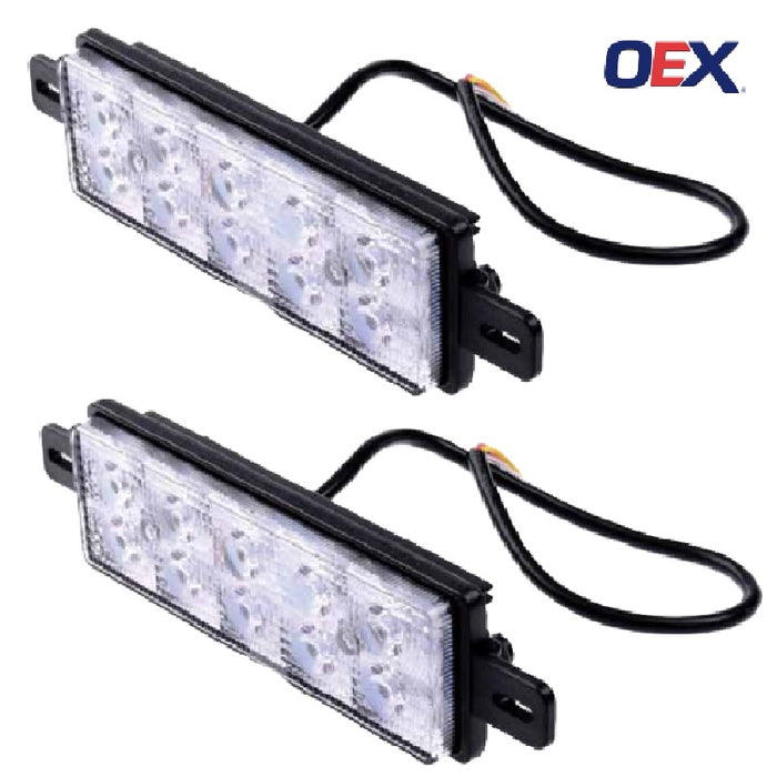 LED Front Bull Bar Combination Lamp 12v/24v Indicator Park DRL Amber Clear Light 226 x 57 x 32mm (PAIR)