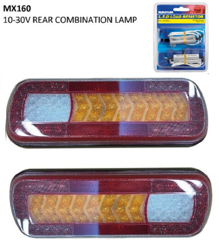Maxilite LED Rear Stop Tail Reverse Light & Sequential Indicator Reflector Fog Pair + Load Resistors