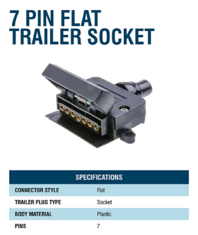 Trailer Socket 7 Pin Female Flat Plastic 12v 15a Surface Mount Durable Plastic Housing OEX Britax