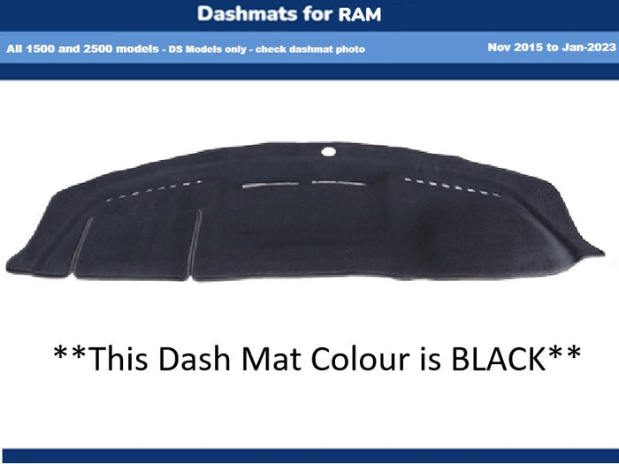 Dash Mat Fits Dodge Ram 1500 2500 DS Models Only Nov 2015 to Jan 2023 BLACK