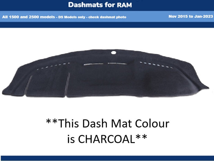 Dash Mat Fits Dodge Ram 1500 2500 DS Models Only Nov 2015 to Jan 2023 Charcoal