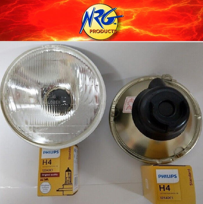 Semi Sealed Beam Head Light 5 3/4" 146mm High/Low Beam + Philips H4 55/60w Globe PAIR