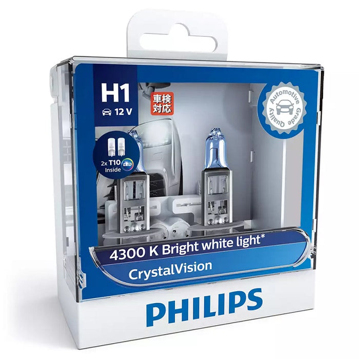 Philips H1 Crystal Vision Car Headlight Bulbs 4300K 2 Pack + T10 Parkers Globes