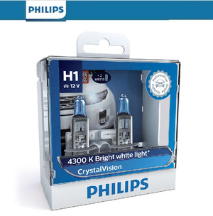 Philips H1 Crystal Vision Car Headlight Bulbs 4300K 2 Pack + T10 Parkers Globes