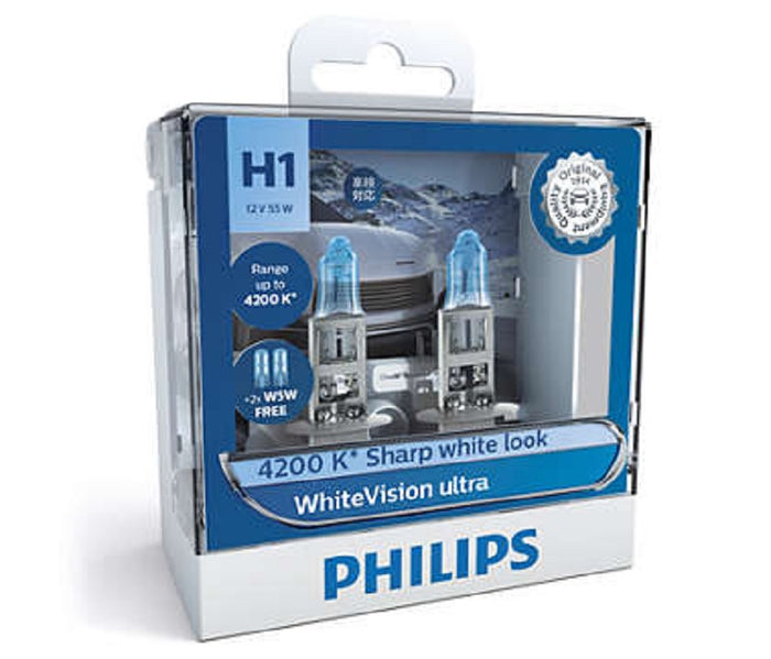 Philips H1 WhiteVision Ultra Light Globes 12v 4200K Whitest Road Legal Halogen