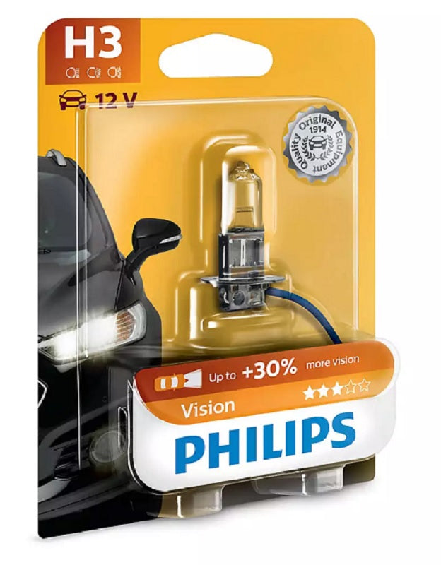 Philips H3 Vision Bulb 30% More Light 10m Extra Precise Beam PK22S Globe 1450LM