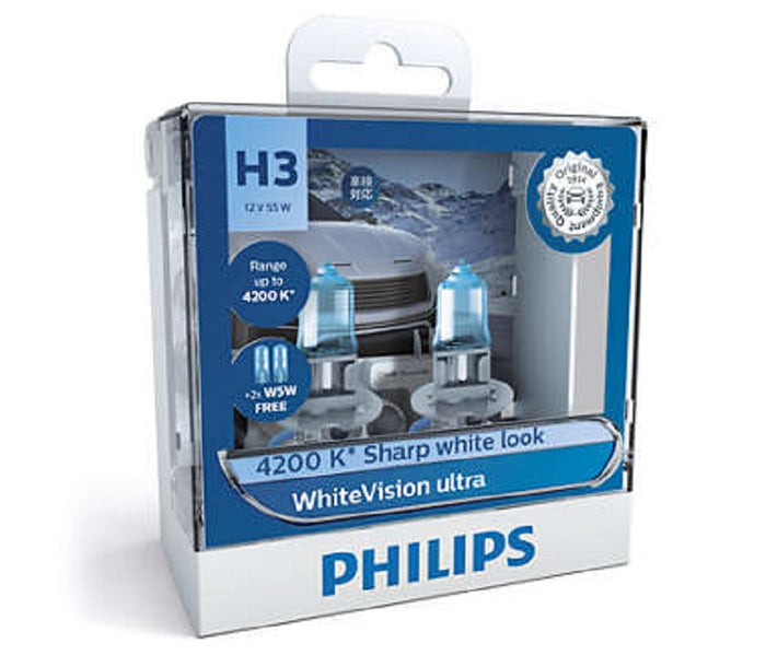 Philips H3 WhiteVision Ultra Light Globes 12v 4200K Whitest Road Legal Halogen