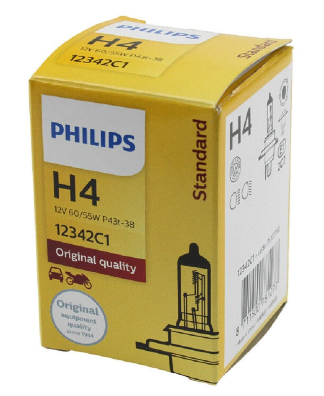 Philips H4 Headlight Single Globe 12V 60/55W Base P43T-38 Suits High & Low Beam