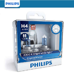Philips H4 Crystal Vision Car Headlight Bulbs 4300K 2 Pack + T10 Parkers Globes