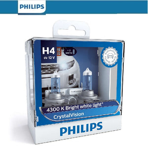 Philips H4 Crystal Vision Car Headlight Bulbs 4300K 2 Pack + T10 Parkers Globes