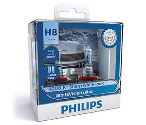 Philips H8 WhiteVision Ultra Light Globes 12v 4200K Whitest Road Legal Halogen