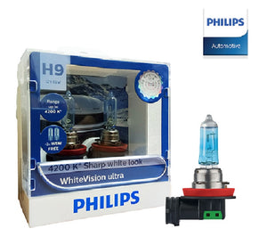 Philips H9 WhiteVision Ultra Light Globes 12v 65W 4200K Whitest Road Legal Halogen