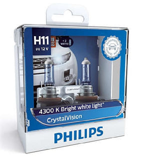 Philips H11 Crystal Vision Car Front Fog Bulbs 4300K 2 Pack + T10 Parkers Globes
