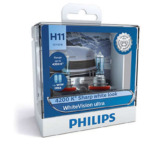 Philips H11 WhiteVision Ultra Light Globes 12v 4200K Whitest Road Legal Halogen