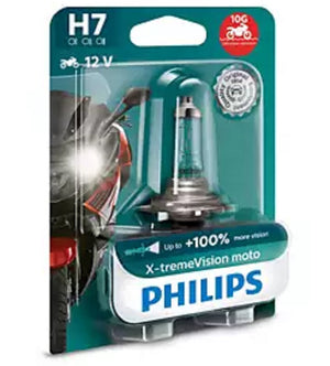 Philips H7 X-treme Vision Moto Motorcycle Headlight Single Globe 12V 55W + 100