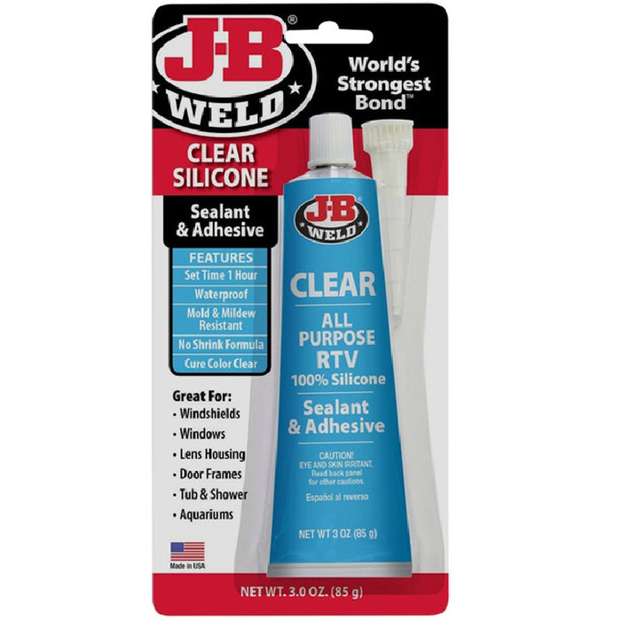 JB Weld Clear Silicone Sealant Adhesive No Shrink Mould Resistant Windshields Windows Lens Housing Door Frames Tub & Shower Aquariums