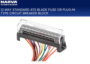 Narva 12-Way Standard ATS Blade Fuse or Plug-In Type Circuit Breaker Block 54426