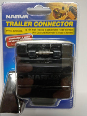Narva 12 Pin Flat Trailer Socket with Reed Switch Normally Closed Circuits 82073