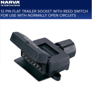 Narva 12 Pin Flat Trailer Socket with Reed Switch Normally Open Circuits 82074