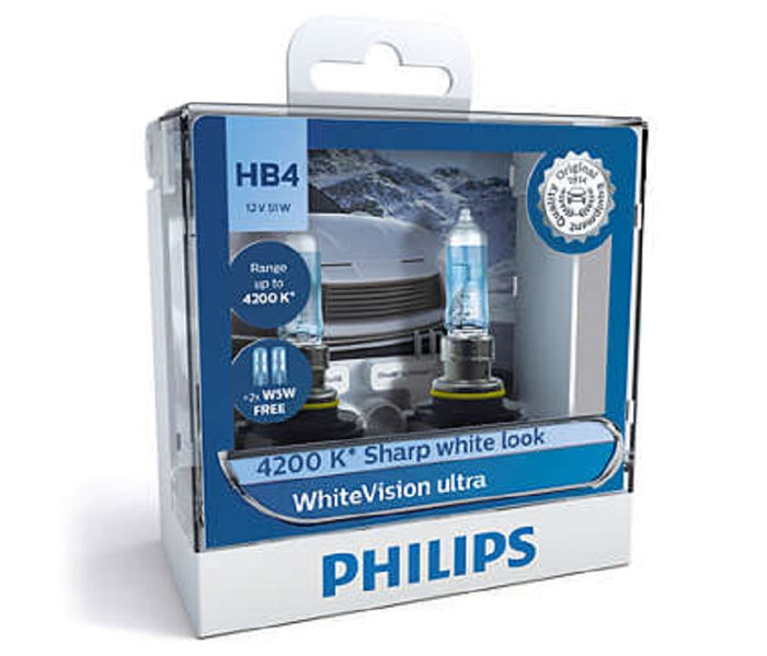 Philips HB4 WhiteVision Ultra Light Globes 12v 4200K Whitest Road Legal Halogen