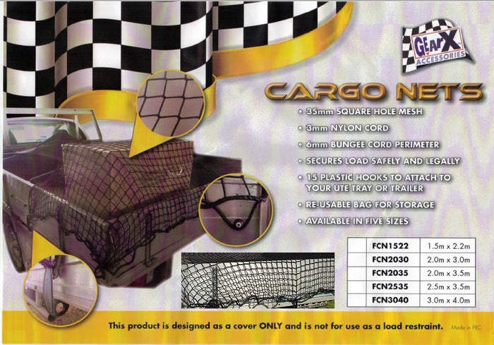 Cargo Net for Trailer Ute Boat 2m x 3m Bungee Cord 35mm Square Mesh Safe & Legal