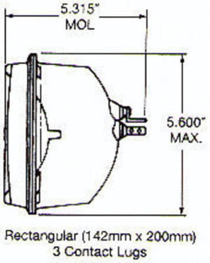Sealed Beam 60/55w 12v 142 x 200mm Rectangle High Low Beam 3 Pin Quartz Halogen