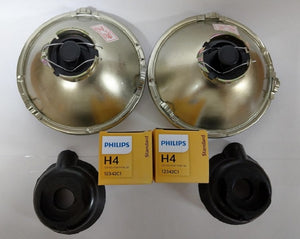Semi Sealed Beam Head Light 5 3/4" 146mm High/Low Beam + H4 55/60w Globe PAIR