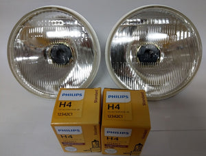 Semi Sealed Beam Head Light 5 3/4" 146mm High/Low Beam + H4 55/60w Globe PAIR