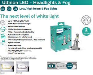 Philips H8 H11 H16 Ultinon LED Fog Light Bulb 2 Pk 6000K 12v 10W +160% Brighter